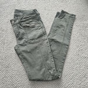 AMERICAN EAGLE Green Cargo Jeggings Cotton Blend Size 00 AE